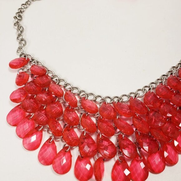 Women's Stunning Silver tone & Red Pink Beaded Necklace - Cluster beads Earrings - Picture 6 of 8